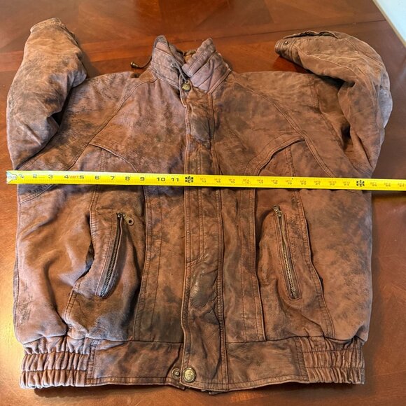 Vintage Royal Fashions Brown Leather Bomber Jacket L - Picture 4 of 14